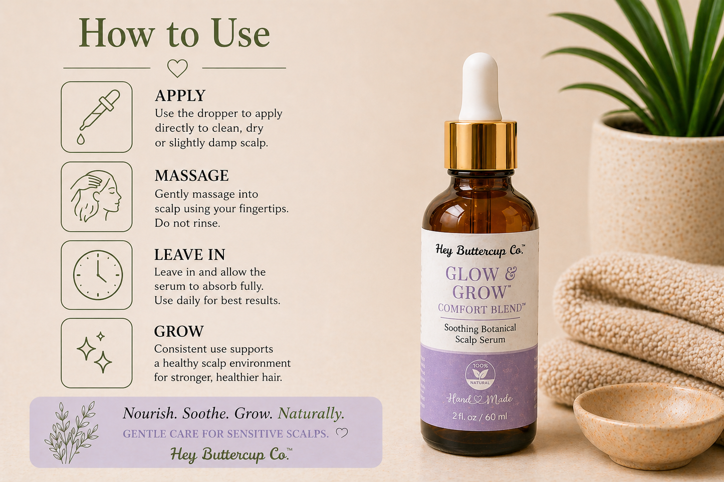 Glow & Grow Comfort Blend™ | Soothing Botanical Scalp Serum for Sensitive Scalp + Hair Repair