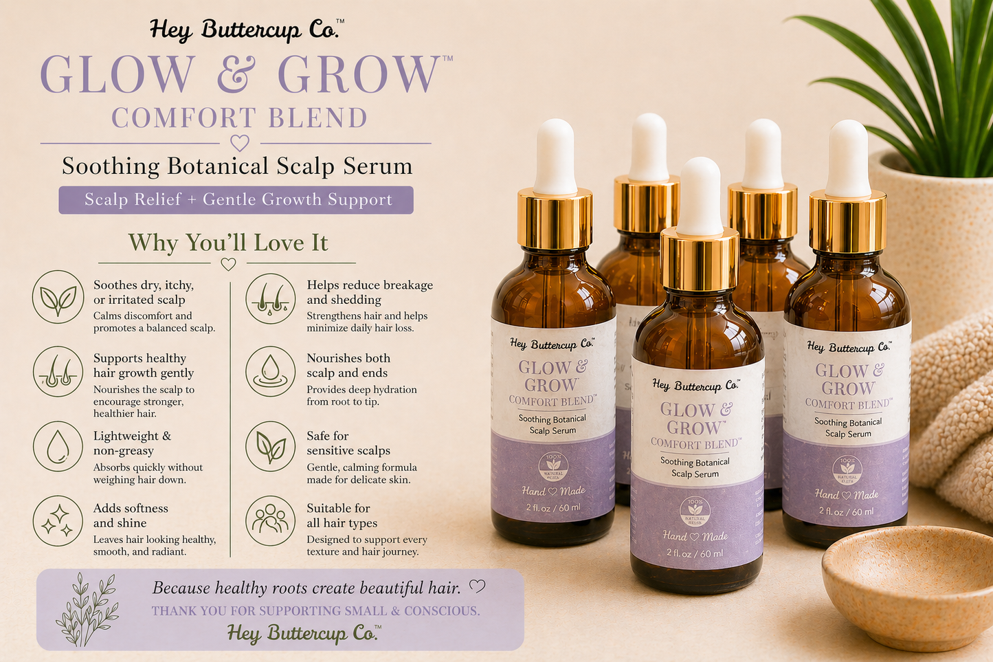 Glow & Grow Comfort Blend™ | Soothing Botanical Scalp Serum for Sensitive Scalp + Hair Repair