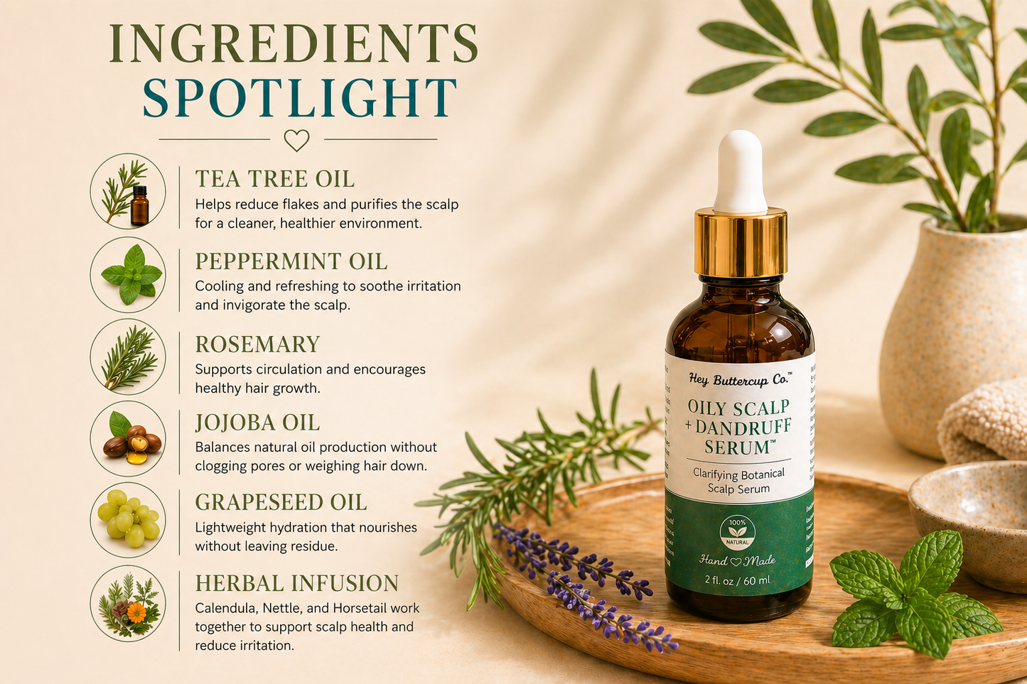Glow & Grow Oily Scalp + Dandruff Serum | Clarifying Botanical Scalp Treatment for Itchy, Flaky, Oily Scalp