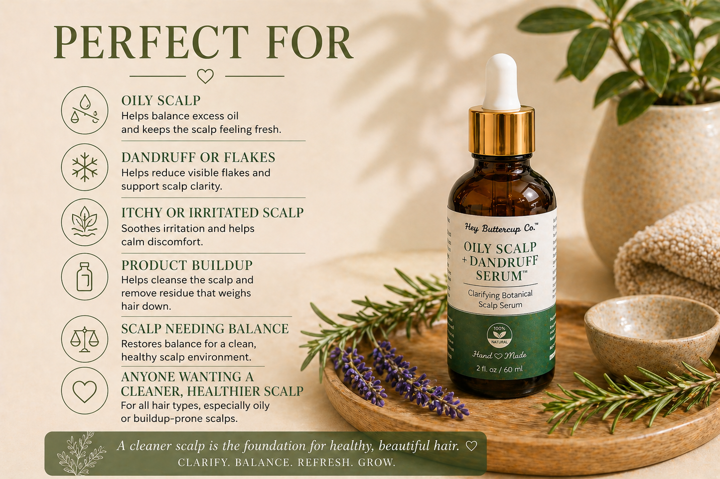 Glow & Grow Oily Scalp + Dandruff Serum | Clarifying Botanical Scalp Treatment for Itchy, Flaky, Oily Scalp