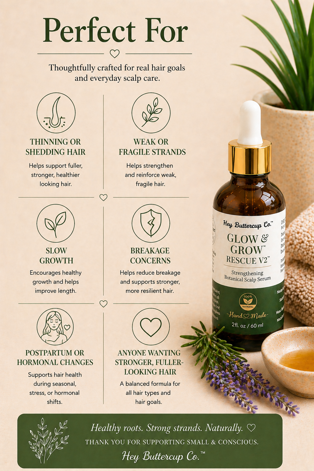 Glow & Grow Rescue V2 | Strengthening Botanical Scalp Serum | Hair Growth + Breakage Repair for Thinning Hair