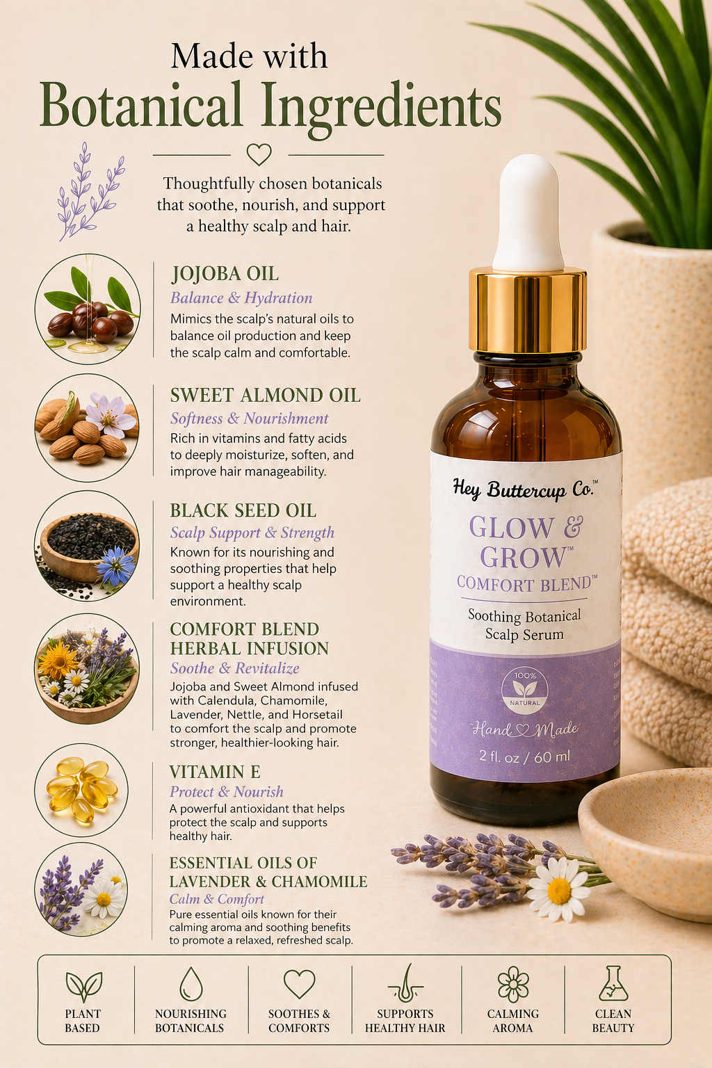 Glow & Grow Comfort Blend™ | Soothing Botanical Scalp Serum for Sensitive Scalp + Hair Repair