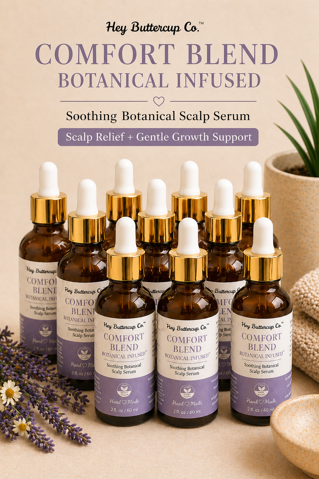 Glow & Grow Comfort Blend™ | Soothing Botanical Scalp Serum for Sensitive Scalp + Hair Repair