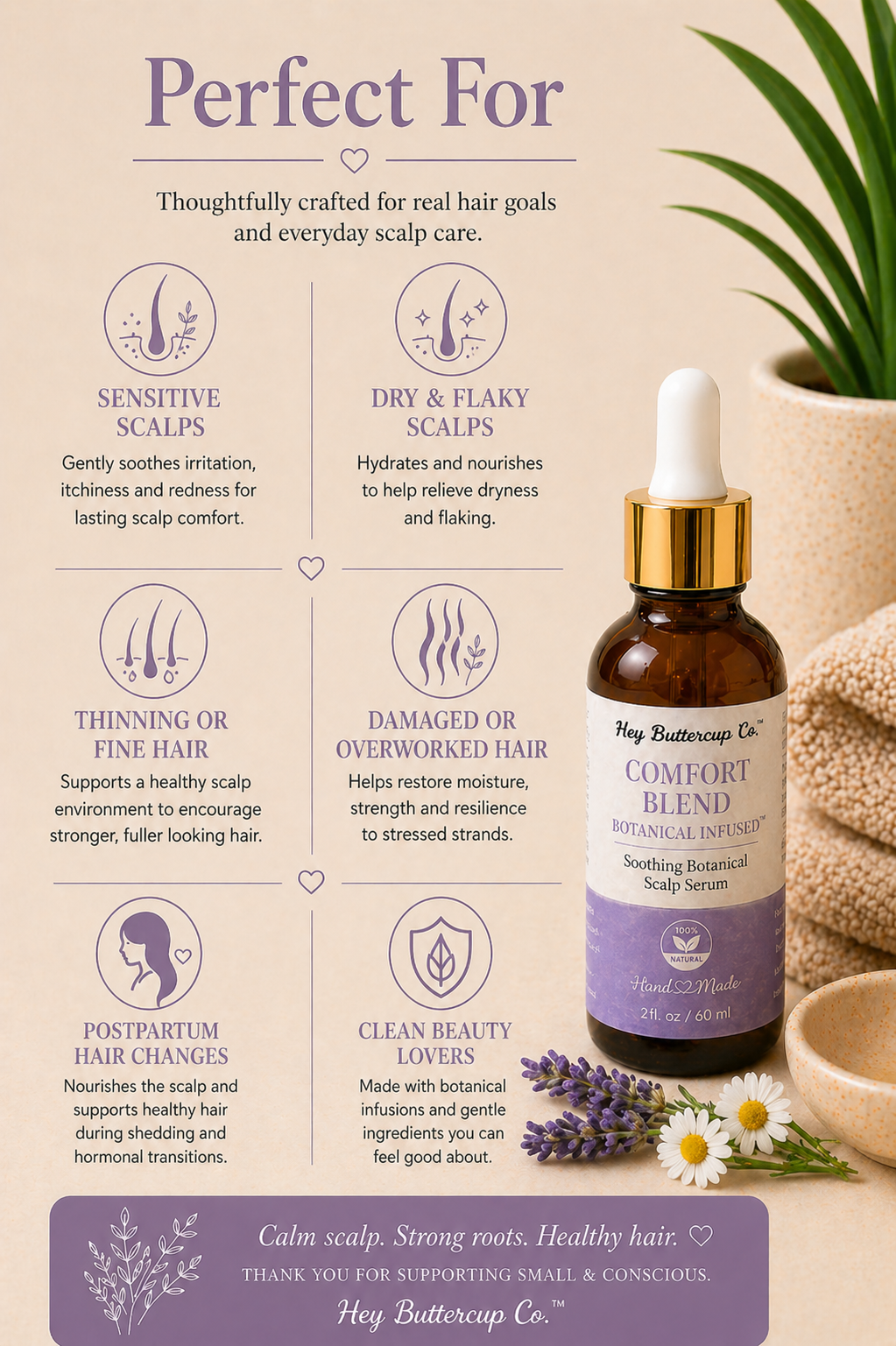 Glow & Grow Comfort Blend™ | Soothing Botanical Scalp Serum for Sensitive Scalp + Hair Repair