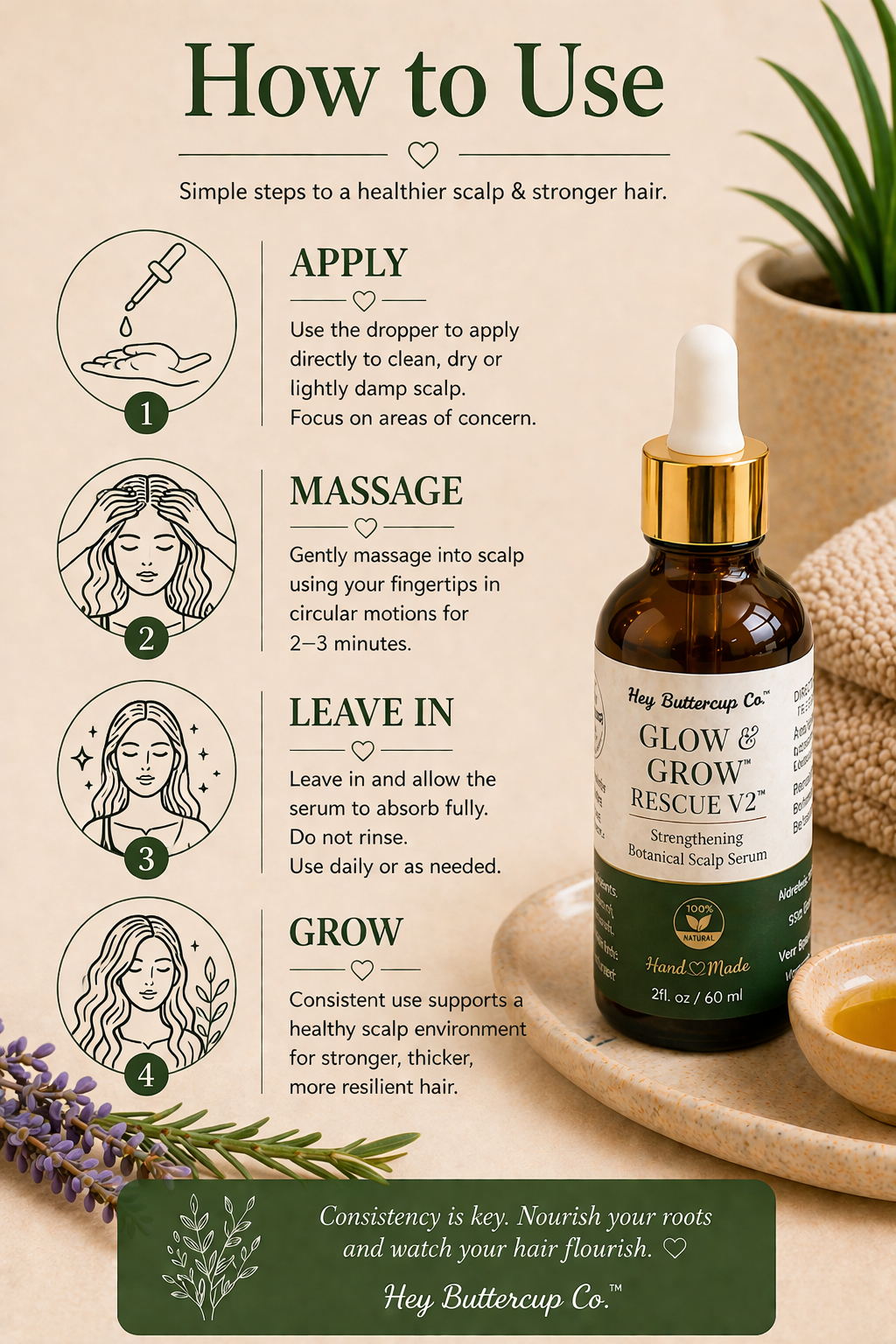 Glow & Grow Rescue V2 | Strengthening Botanical Scalp Serum | Hair Growth + Breakage Repair for Thinning Hair